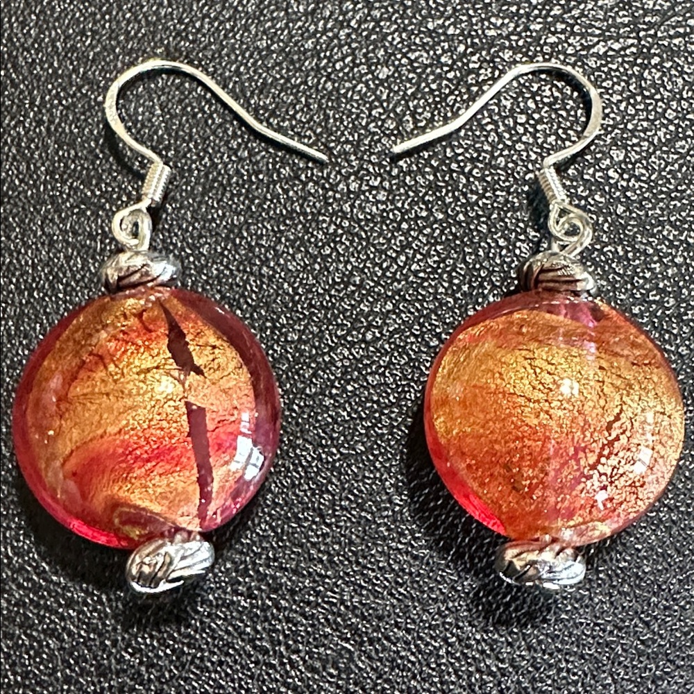 Murano Glass Silver Tone Drop Wire Back Earrings - Picture 12 of 13
